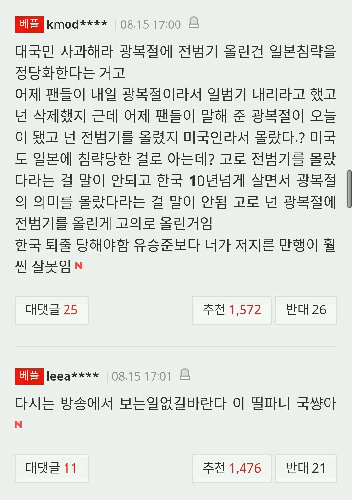 티파니 광복절 일장기 논란 사과? 입국 위한 보여주기였나.jpg | 인스티즈