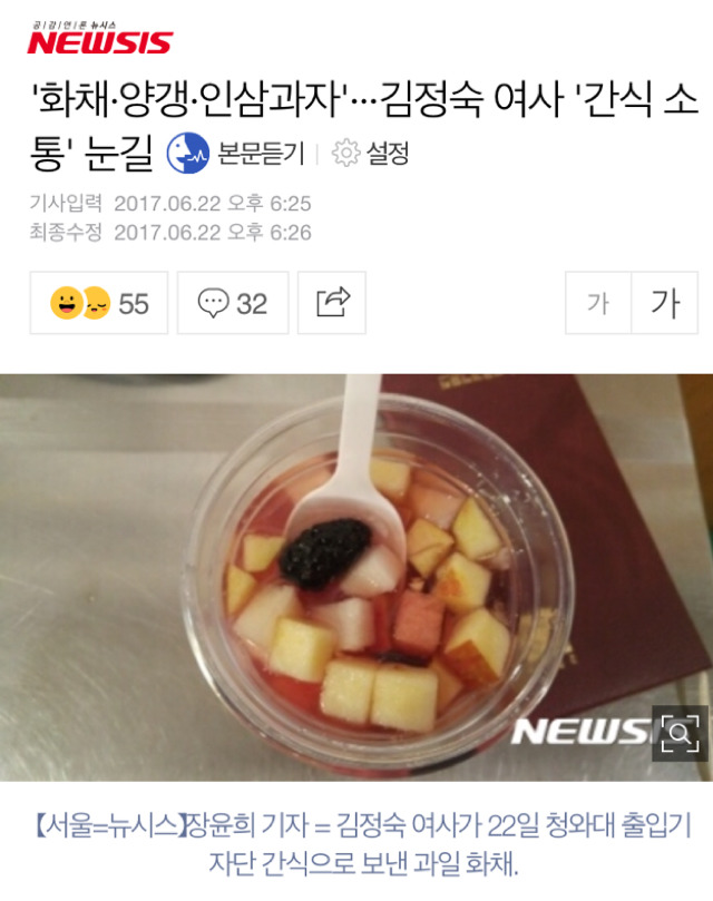 오늘 청와대 출입기자들과 직원들에게 과일화채 만들어준 김정숙 여사.jpg | 인스티즈